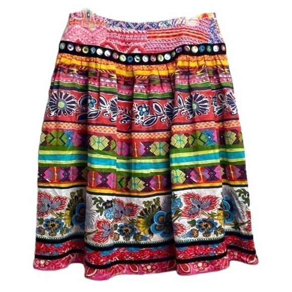 WD • NY Peasant Style Colourful Floral A-Line Stylish Emblem Pattern Skirt S 8 - Picture 6 of 8